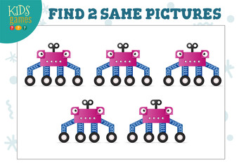 Find two same pictures kids game vector illustration
