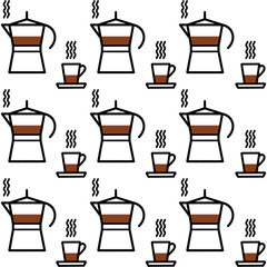 Seamless pattern with line style color icon . Moka, espresso.