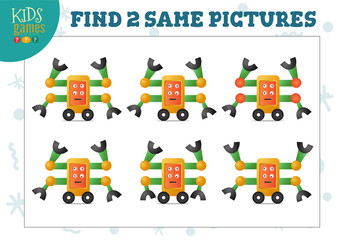 Fototapeta premium Find two same pictures kids game vector illustration