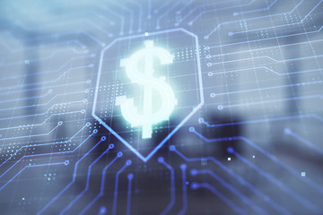 Business theme hologram on conference room interior background. Double exposure. Concept of brainstorming in business.