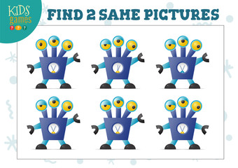 Fototapeta premium Find two same pictures kids game vector illustration.