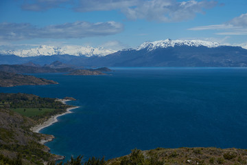 Scenic landscape around Lago General Carrera in northern Patagonia, Chile