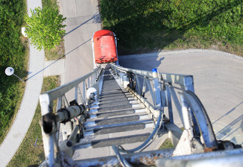 view downstairs from a fire ladder