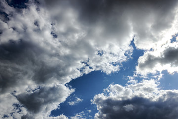 in the blue sky clouds and the sun.