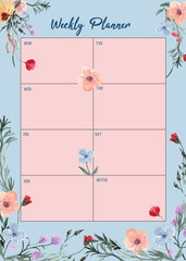 Weekly planner with Beautiful floral watercolor background