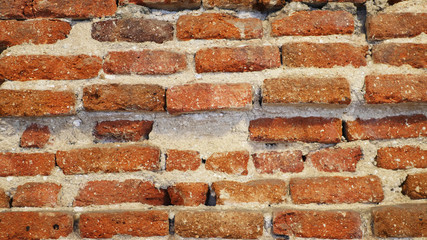 Brick wall of red color, grunge and rural style.