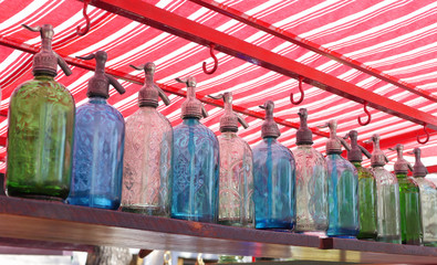 Old bottles in the market of  Buenos Aires, Argentina, September 2, 2018