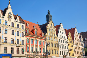 Multi-colored houses at the market square in Wroclaw, Poland