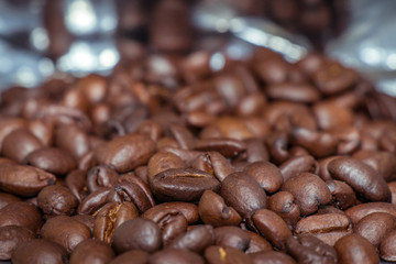 delicious roasted coffee beans very close up