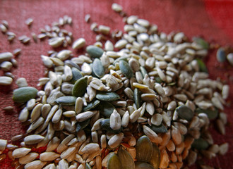 semi di girasole, semi di lino, semi di zucca visti da vicino © tiziana