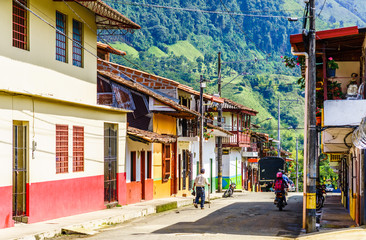 View on colonial buildings in the street of Jardin, Colombia