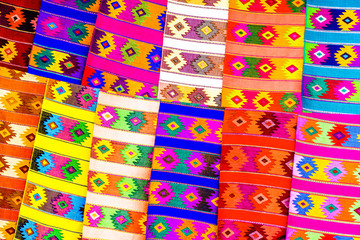 View on colorful fabrics on market in Chichicastenango