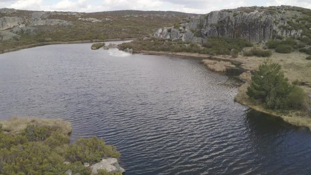 Aerial drone view of Covao dos Conchos in Serra da Estrela, Portugal