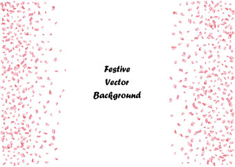 Festive pink rectangle confetti background. Abstract frame confetti texture for holiday, postcard, poster, website, carnival, birthday, children's parties. Cover confetti mock-up. Wedding card layout