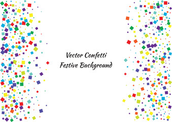 Festive color square confetti background. Abstract frame confetti texture for holiday, postcard, poster, website, carnival, birthday, children's parties. Cover confetti mock-up. Wedding card layout