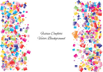 Festive color square confetti background. Abstract frame confetti texture for holiday, postcard, poster, website, carnival, birthday, children's parties. Cover confetti mock-up. Wedding card layout