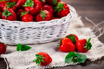 Strawberries on wooden table