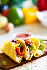 Tacos on cutting board
