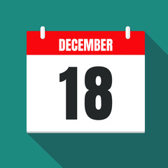 Vector illustration. Calendar icon. Calendar Date - Desember 18. Planning. Time management.