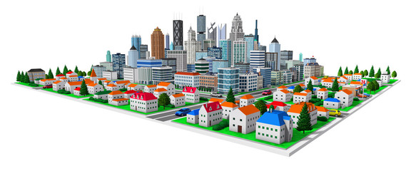 Cityscape with white background with 3d rendering