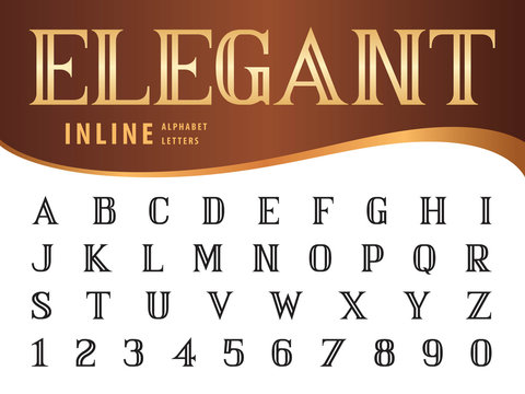 Vector of Elegant Alphabet Letters and numbers, Serif Inline fonts, Vintage and retro typography