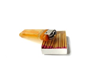 lighter with matchbox on white background