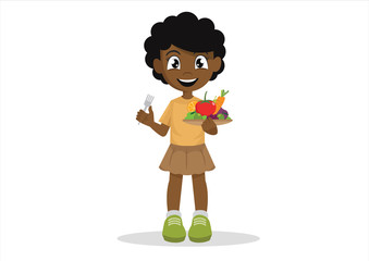 The African girls like to eat vegetables and fruits.
