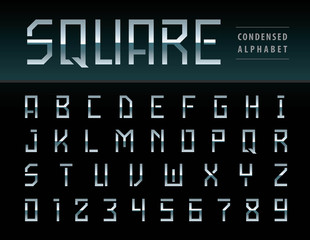 Vector of Modern Square Alphabet Letters and numbers, Geometric Font Technology, Sport, Futuristic Future, Condensed Letters set
