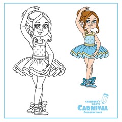 Cute girl in carnival costume of a ballerina color and outlined for coloring page