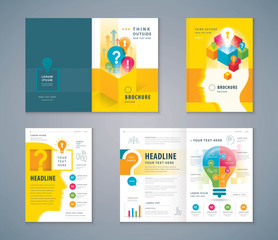 Cover Book Design Set, Colorful Human head with Light Bulb Template Brochures