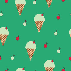 seamless pattern with ice cream cone vector on green background