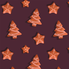 Christmas seamless pattern with Christmas cookies. Perfect for card, wallpaper, wrapping paper, scrapbooking, textile and other design.