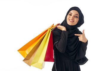 young woman with shopping bags