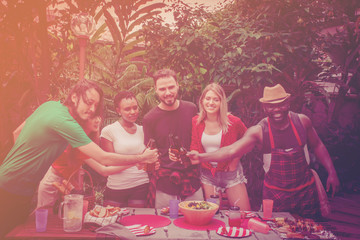 barbecue and party.Happy of group friends with barbecue party in nature