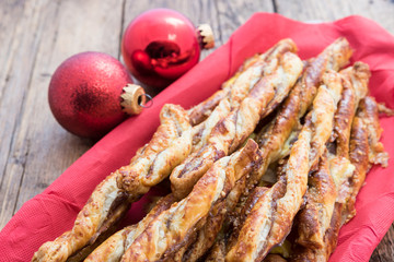 Homemade Christmas bread sticks with ham