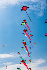 Kites with blue sky and white clouds