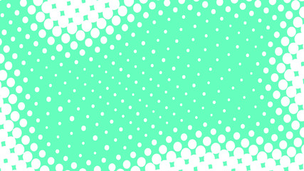 Turquoise and white pop art background in vitange comic style with halftone dots, vector illustration template for your design