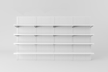 Empty white super market shelves