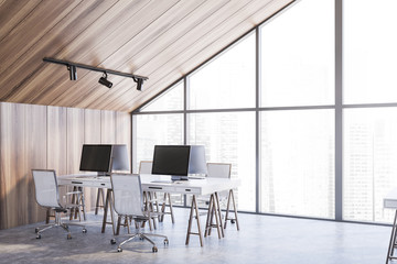 Wooden attic open space office corner