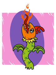 Basilisk spitting fire in cartoon style. Vector Illustration