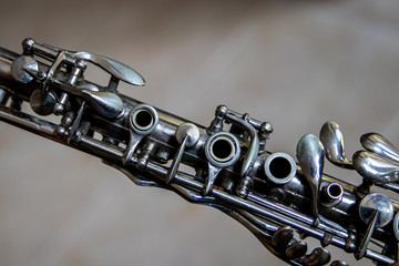 closeup of an antique clarinet