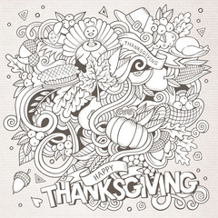 Cartoon hand-drawn Doodle Thanksgiving. Sketchy design