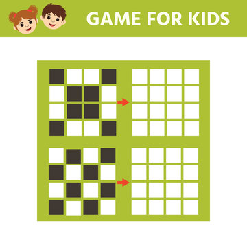 Education logic game for preschool kids. Copy the P cture. Drawing printable activity, learning symmetry for toddlers and kids