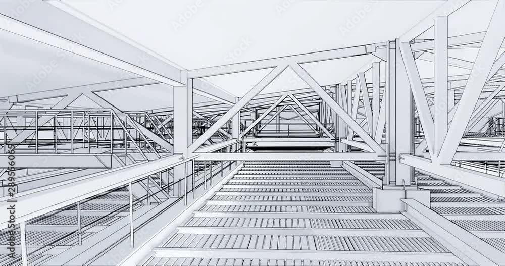 Poster visualization of bim models of metal supporting structures in drawing style