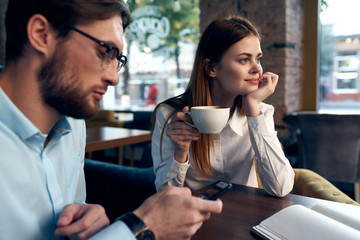 young couple in cafe