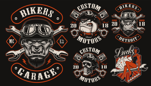 Set of vector designs for biker theme