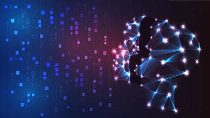 Vector image of artificial intelligence in the form of a luminous human head. EPS 10