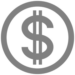 Obraz premium Dollar currency sign symbol - gray-silver-metal simple inside of circle, isolated - vector