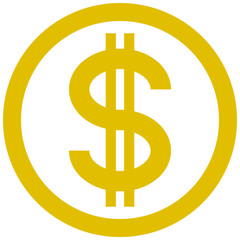 Dollar currency sign symbol - golden simple inside of circle, isolated - vector