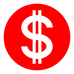 Dollar currency sign symbol - red simple inside of circle, isolated - vector